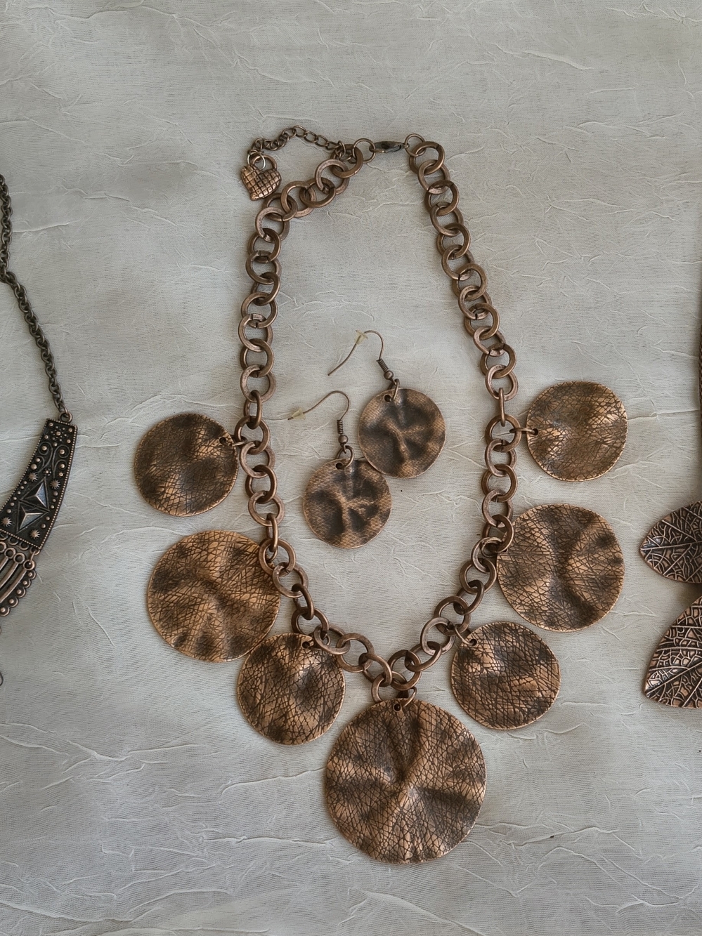Women's Copper Disc Statement Necklace & Earrings Set